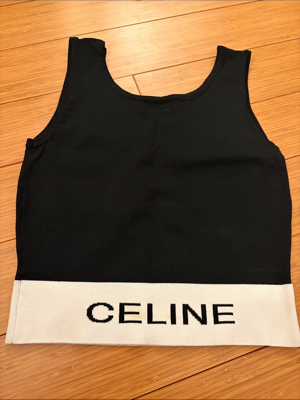 Celine Black & White Logo Knit Crop Tank - Picture 2 of 4